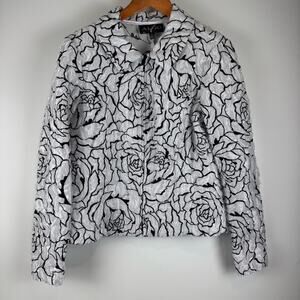 ALGO Women's Black and White Floral Jacket ~ L